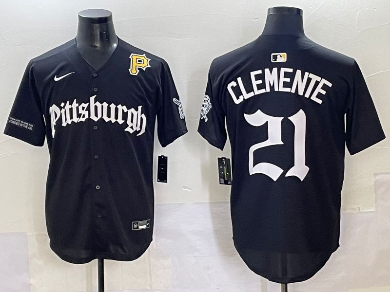 Men 2025 Pittsburgh Pirates #21 Clemente Black Five generations Joint Name Nike MLB Jersey style 15
